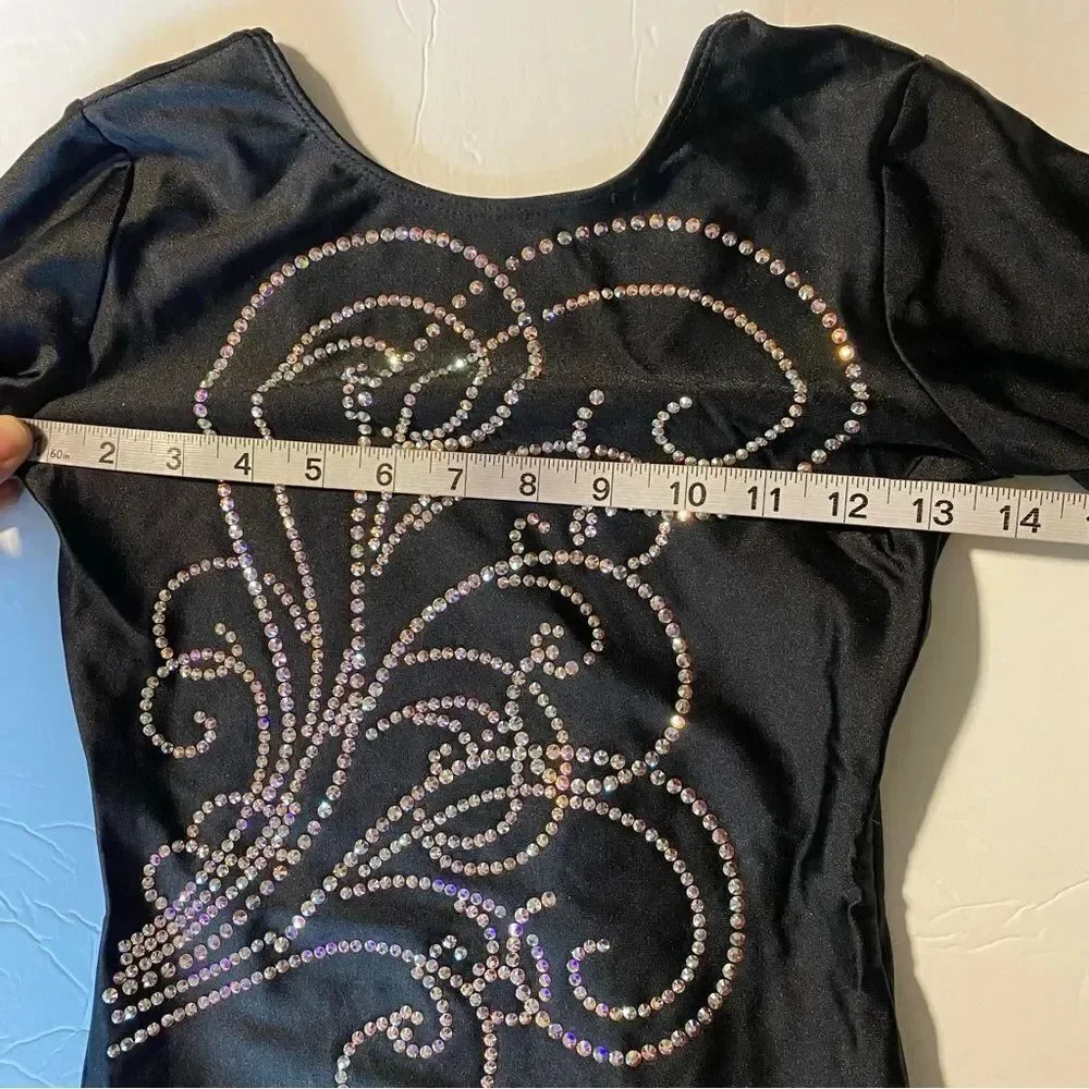 Ozone gymnastics black competition long sleeve custom leotard rhinestone SA